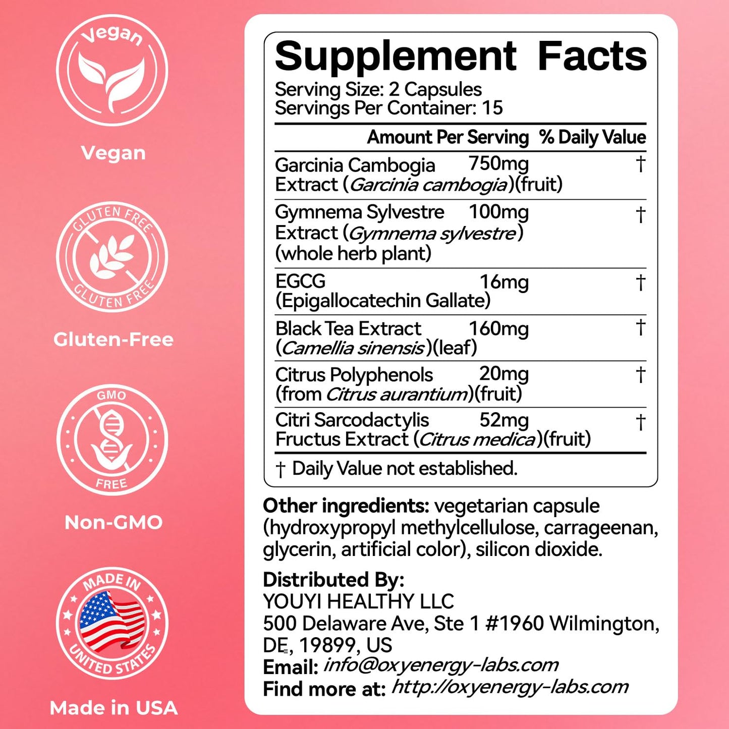 OxyEnergy Calorie Blocker 6-in-1 Natural Supplement for Women & Men, with Garcinia Cambogia,Gymnema Sylvestre & Bergamot,Boosts Metabolism, - dailyvitalstore