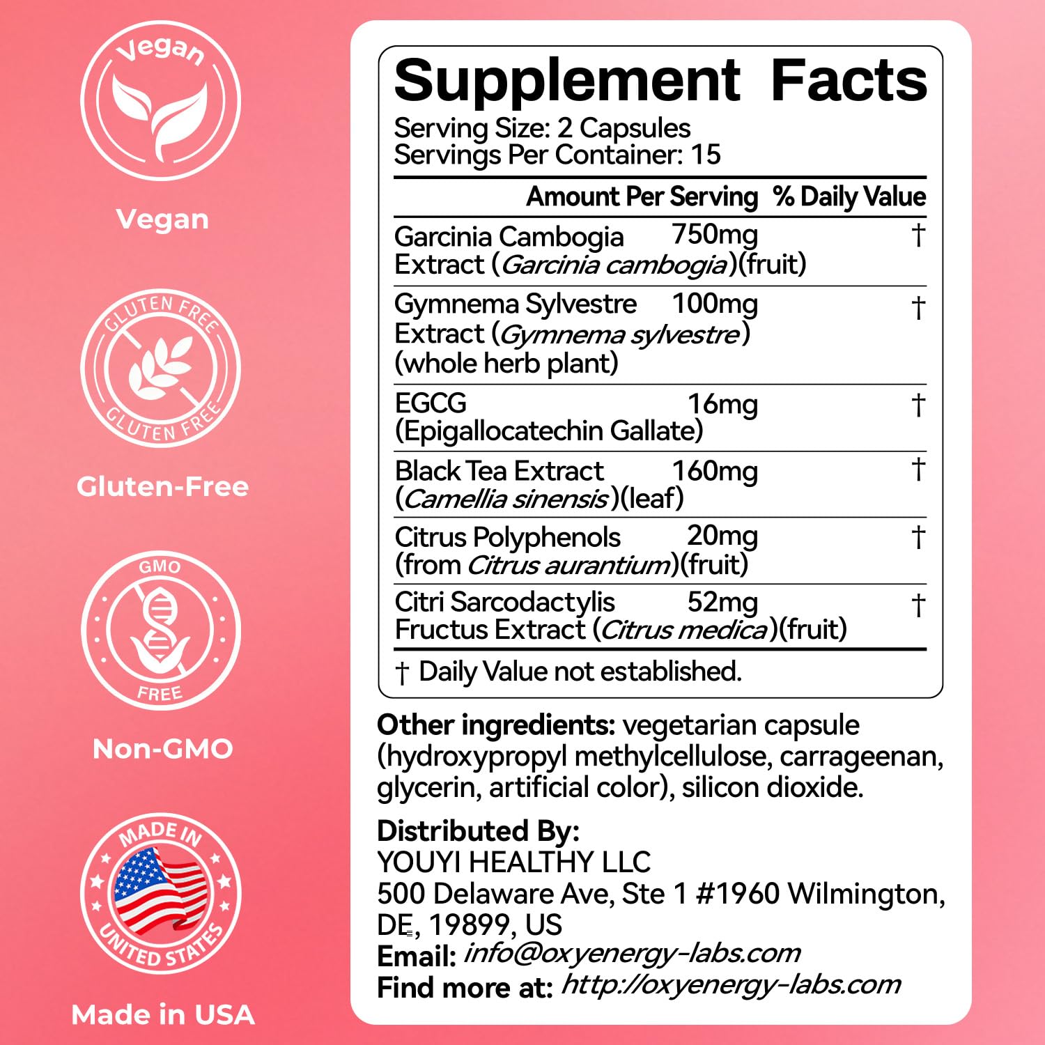 OxyEnergy Calorie Blocker 6-in-1 Natural Supplement for Women & Men, with Garcinia Cambogia,Gymnema Sylvestre & Bergamot,Boosts Metabolism, - dailyvitalstore