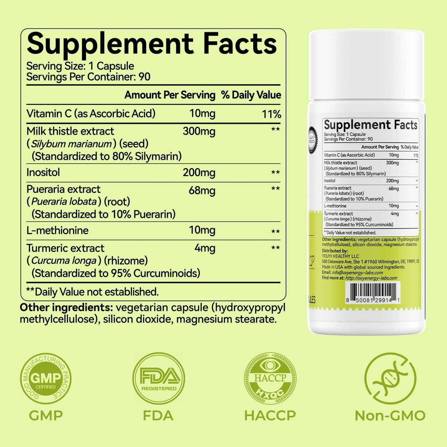 OxyEnergy Silymarin Milk Thistle 300mg Extract with Vitamin C, Inositol & Pueraria, Liver Detox & Repair Support, Antioxidant Support - dailyvitalstore