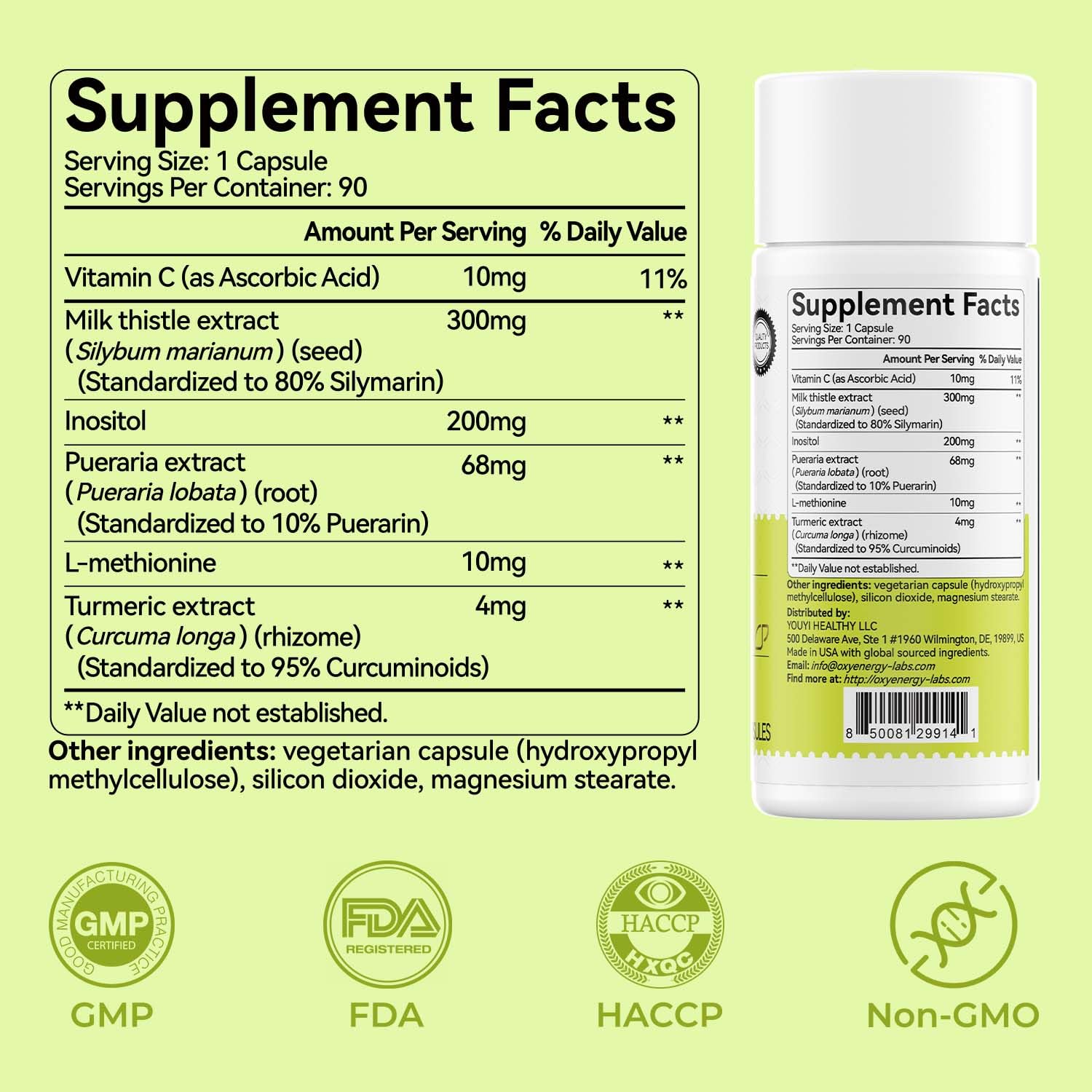 OxyEnergy Silymarin Milk Thistle 300mg Extract with Vitamin C, Inositol & Pueraria, Liver Detox & Repair Support, Antioxidant Support - dailyvitalstore