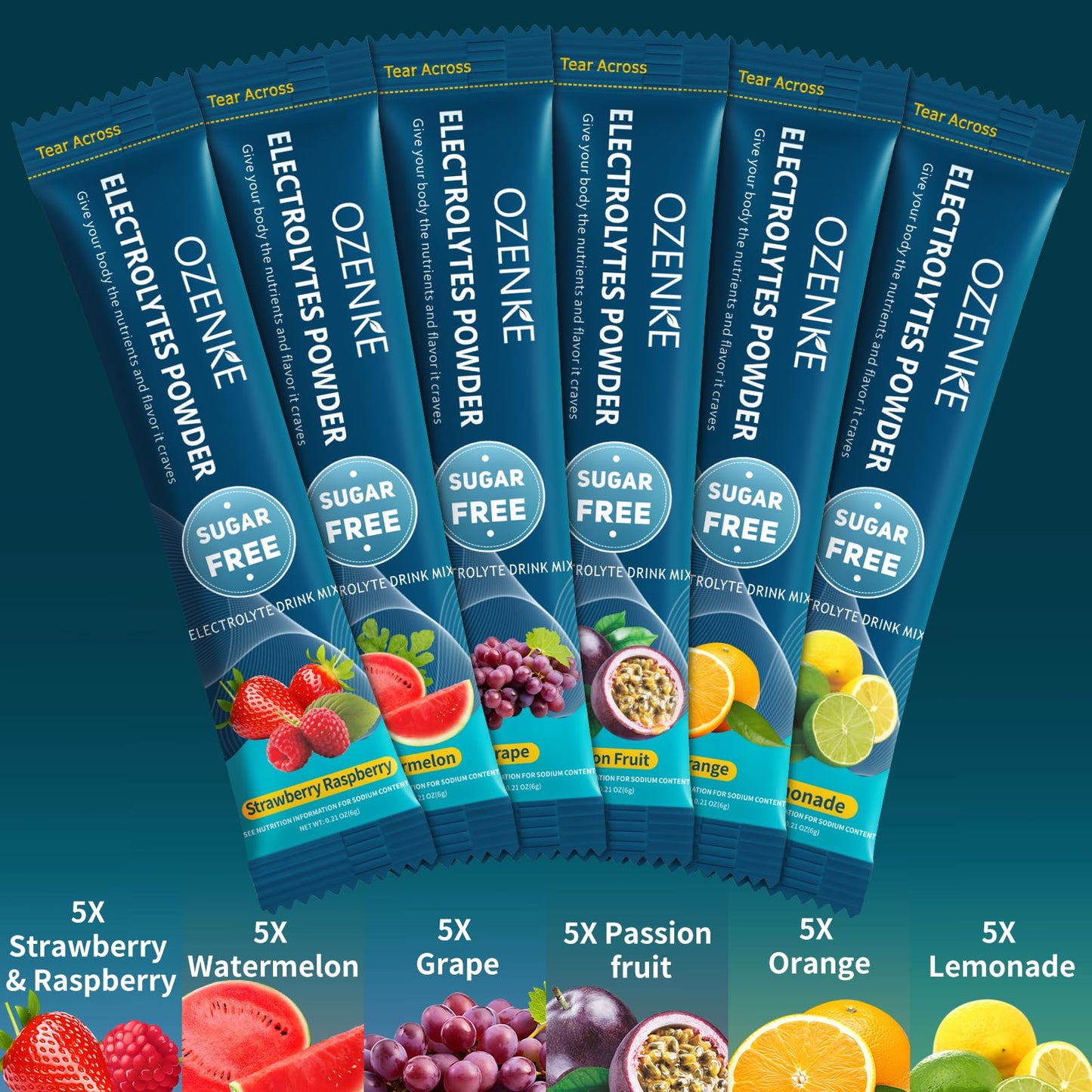 OZENKE Electrolytes Powder Packets, 30 Sticks Hydration Packets Sugar Free, Electrolyte Drink Mix Travel Electrolyte Packets - dailyvitalstore