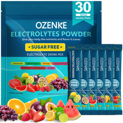 OZENKE Electrolytes Powder Packets, 30 Sticks Hydration Packets Sugar Free, Electrolyte Drink Mix Travel Electrolyte Packets - dailyvitalstore