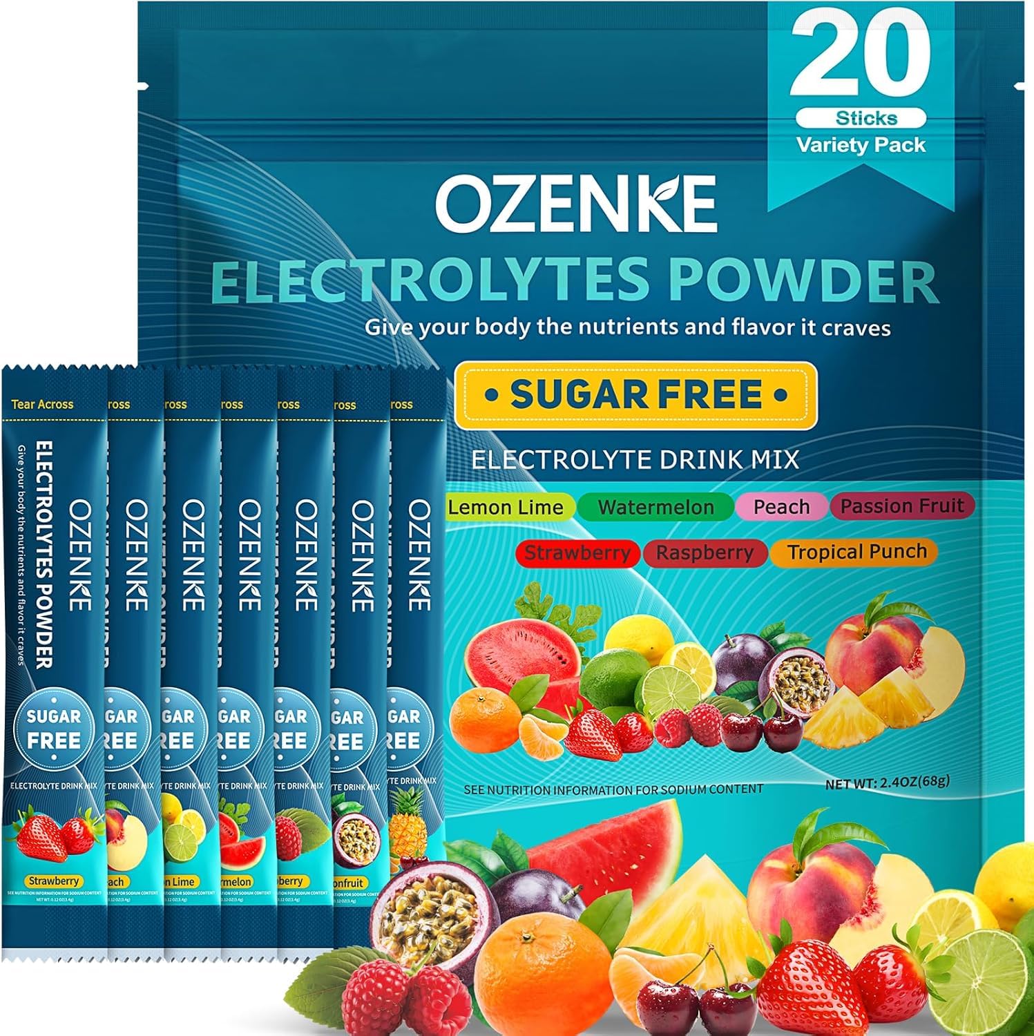 OZENKE Electrolytes Powder Packets, Hydration Packets, Electrolytes Powder No Sugar, Portable Electrolyte Drink Mix for Rapid Hydration, Sugar Free & Low Sodium - dailyvitalstore