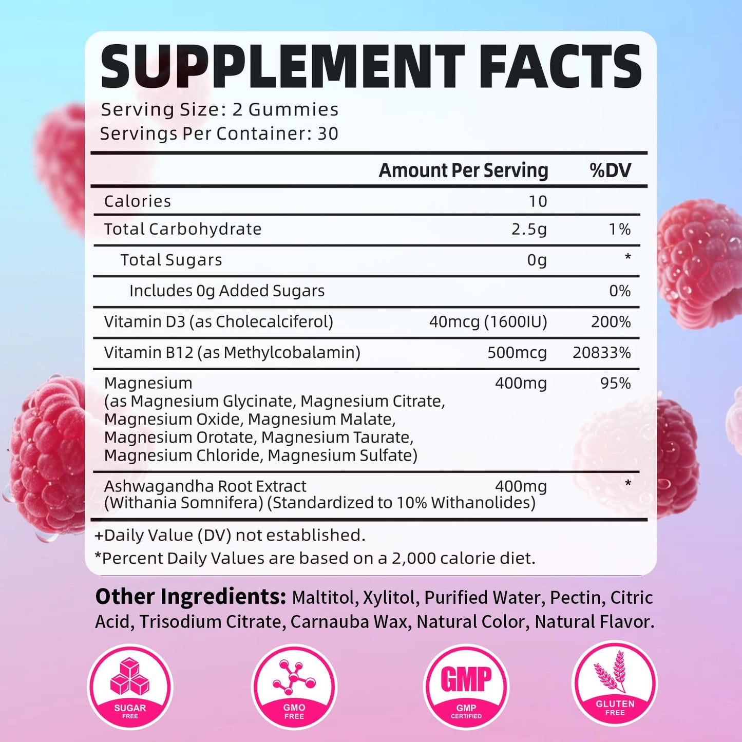 Pack of 2 Magnesium Complex Gummies 400mg, Magnesium Glycinate, Malate, Citrate, Taurate, Oxide & More | w/Ashwagandha Extract, D3 & B12 for Calm, Zzz, Relaxation, Raspberry Flavor, 120 Count - dailyvitalstore