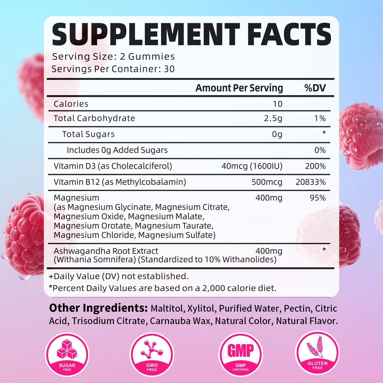 Pack of 2 Magnesium Complex Gummies 400mg, Magnesium Glycinate, Malate, Citrate, Taurate, Oxide & More | w/Ashwagandha Extract, D3 & B12 for Calm, Zzz, Relaxation, Raspberry Flavor, 120 Count - dailyvitalstore