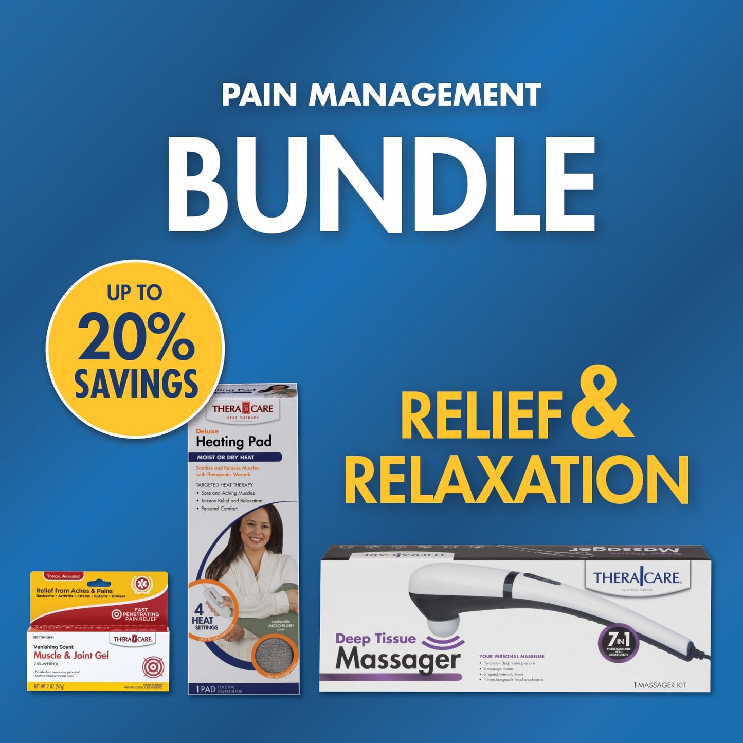 Pain Management Bundle 3-Piece | Personal Deep Tissue Massager | Muscle & Joint Pain Relief Gel | Deluxe Moist Dry Heating Pad | Therapeutic Care at Home | Whole Family Care - dailyvitalstore