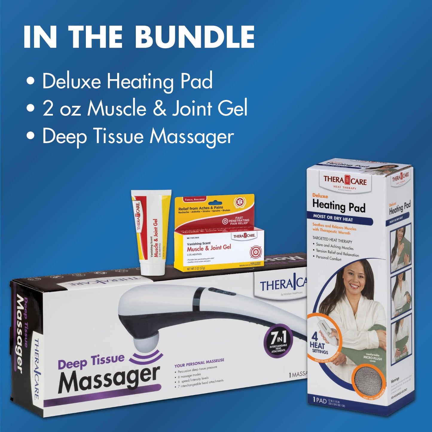 Pain Management Bundle 3-Piece | Personal Deep Tissue Massager | Muscle & Joint Pain Relief Gel | Deluxe Moist Dry Heating Pad | Therapeutic Care at Home | Whole Family Care - dailyvitalstore