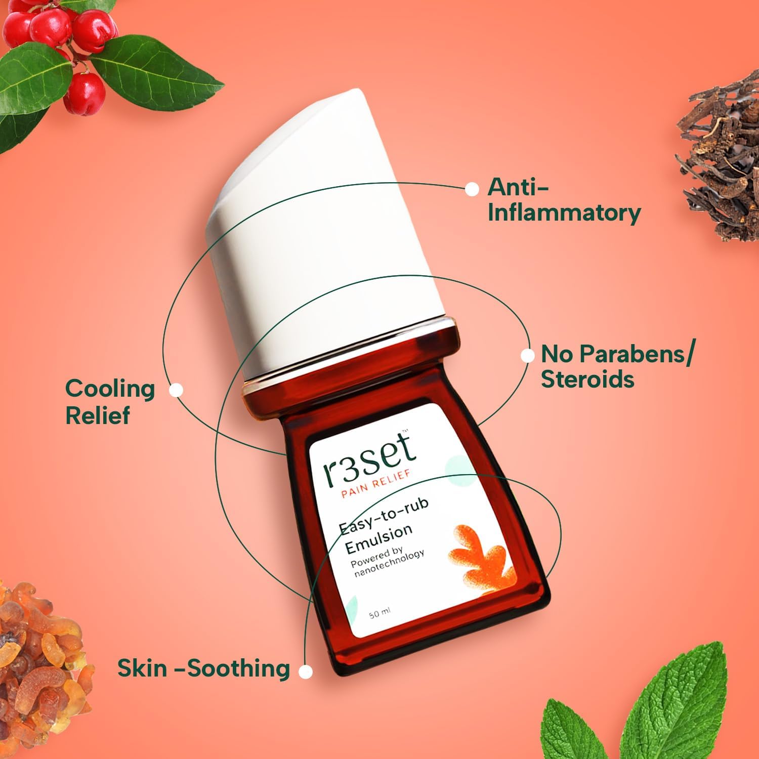 Pain Relief Emulsion Roll-On | Fast Relief for Muscle, Joint, Back, Neck, Knee Pain, Sports Injuries | 100% Natural, Absorbs Easily, No Side Effects | Herbal Ingredients for Aches & Soreness - 50ml - dailyvitalstore