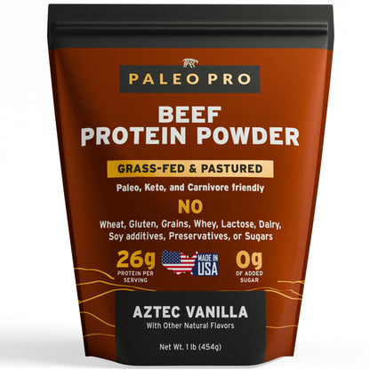 Paleo Pro 26G Beef Protein Powder - Grass Fed Protein Powder Isolate - Pure Animal Based Pastured & Cage-Free | Dairy & Gluten Free, Natural & Clean Proteins for Paleo & Keto - 15 Days Supply Vanilla - dailyvitalstore