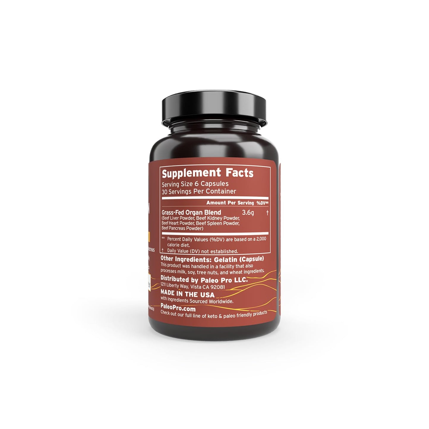 Paleo Pro O.G. Blend Premium Beef Organs Capsules, Kidney, Heart, Liver, Spleen and Pancreas from Grass Fed & Pastured Cows, Dietary Supplement, No GMO, 180 Capsules (Beef Organ Complex) - dailyvitalstore