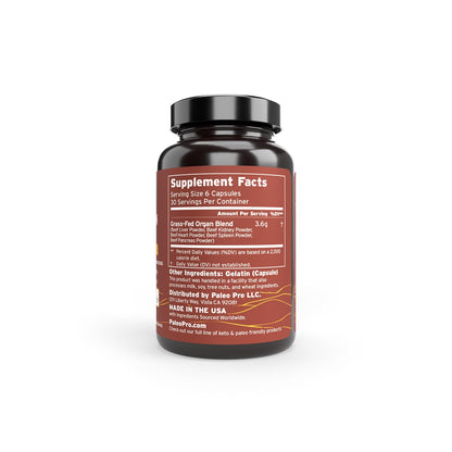 Paleo Pro O.G. Blend Premium Beef Organs Capsules, Kidney, Heart, Liver, Spleen and Pancreas from Grass Fed & Pastured Cows, Dietary Supplement, No GMO, 180 Capsules (Beef Organ Complex) - dailyvitalstore