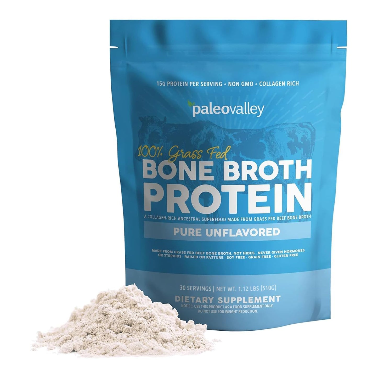 Paleovalley 100% Grass Fed Beef Bone Broth Protein Powder - Rich in Collagen Peptides for Hair, Skin, Gut Health, Bone and Joint Support - dailyvitalstore
