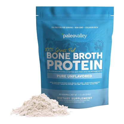 Paleovalley 100% Grass Fed Beef Bone Broth Protein Powder - Rich in Collagen Peptides for Hair, Skin, Gut Health, Bone and Joint Support - dailyvitalstore