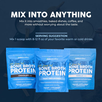 Paleovalley 100% Grass Fed Beef Bone Broth Protein Powder - Rich in Collagen Peptides for Hair, Skin, Gut Health, Bone and Joint Support - dailyvitalstore
