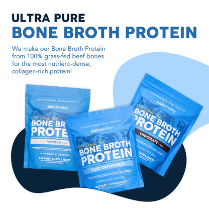 Paleovalley 100% Grass Fed Beef Bone Broth Protein Powder - Rich in Collagen Peptides for Hair, Skin, Gut Health, Bone and Joint Support - dailyvitalstore