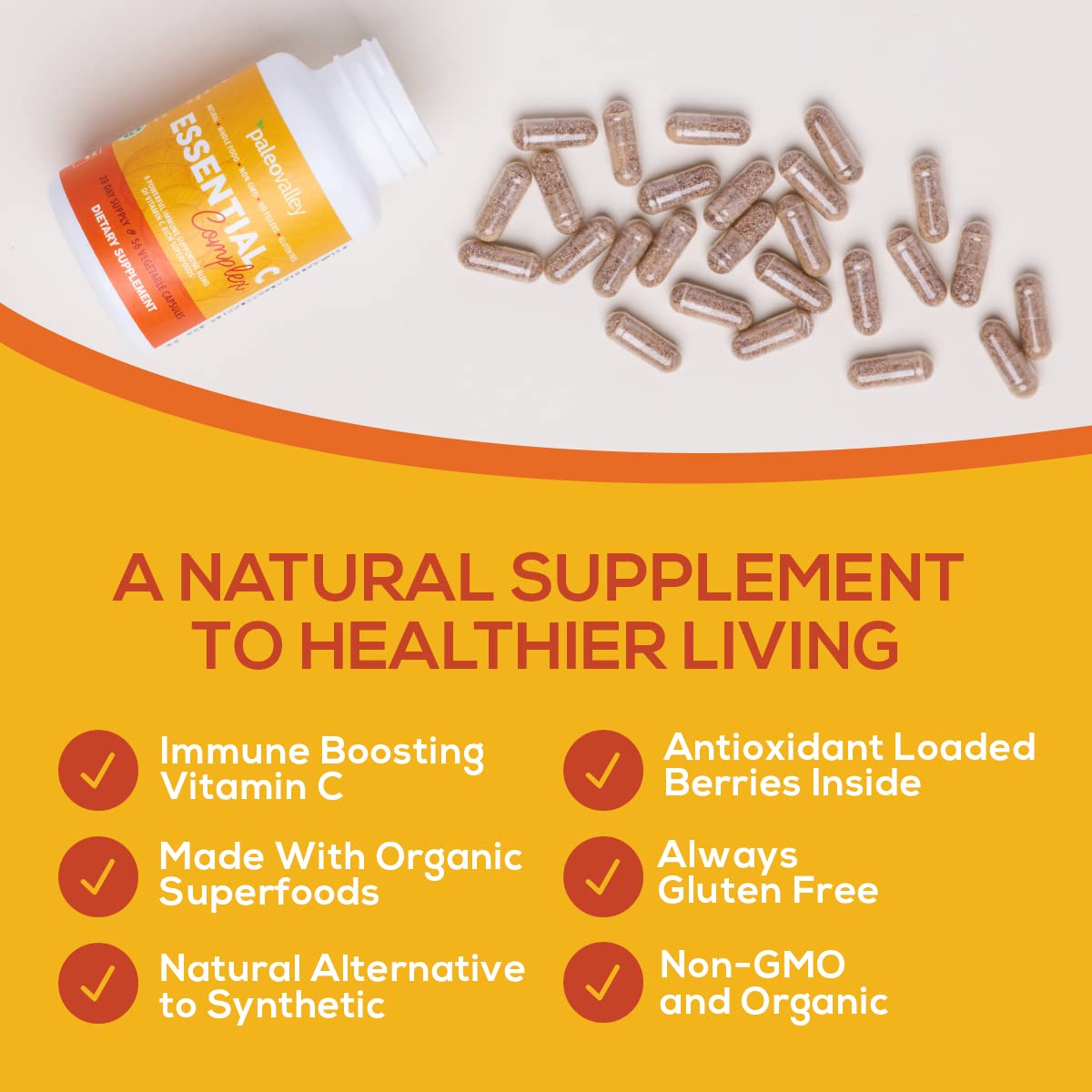 Paleovalley Essential C Complex - Vitamin C Supplement for Immune Support - 1 Pack, 450mg - Organic Superfoods Unripe Acerola Cherry, Camu Camu, Amla Berry - dailyvitalstore