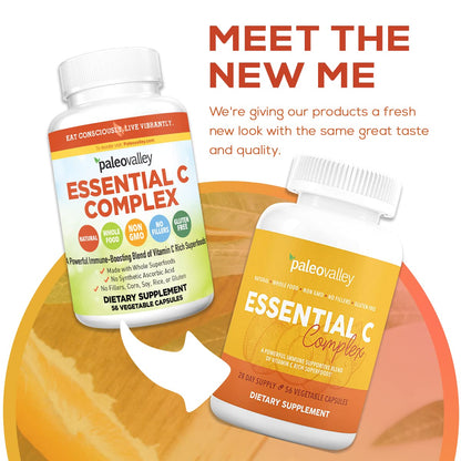 Paleovalley Essential C Complex - Vitamin C Supplement for Immune Support - 1 Pack, 450mg - Organic Superfoods Unripe Acerola Cherry, Camu Camu, Amla Berry - dailyvitalstore