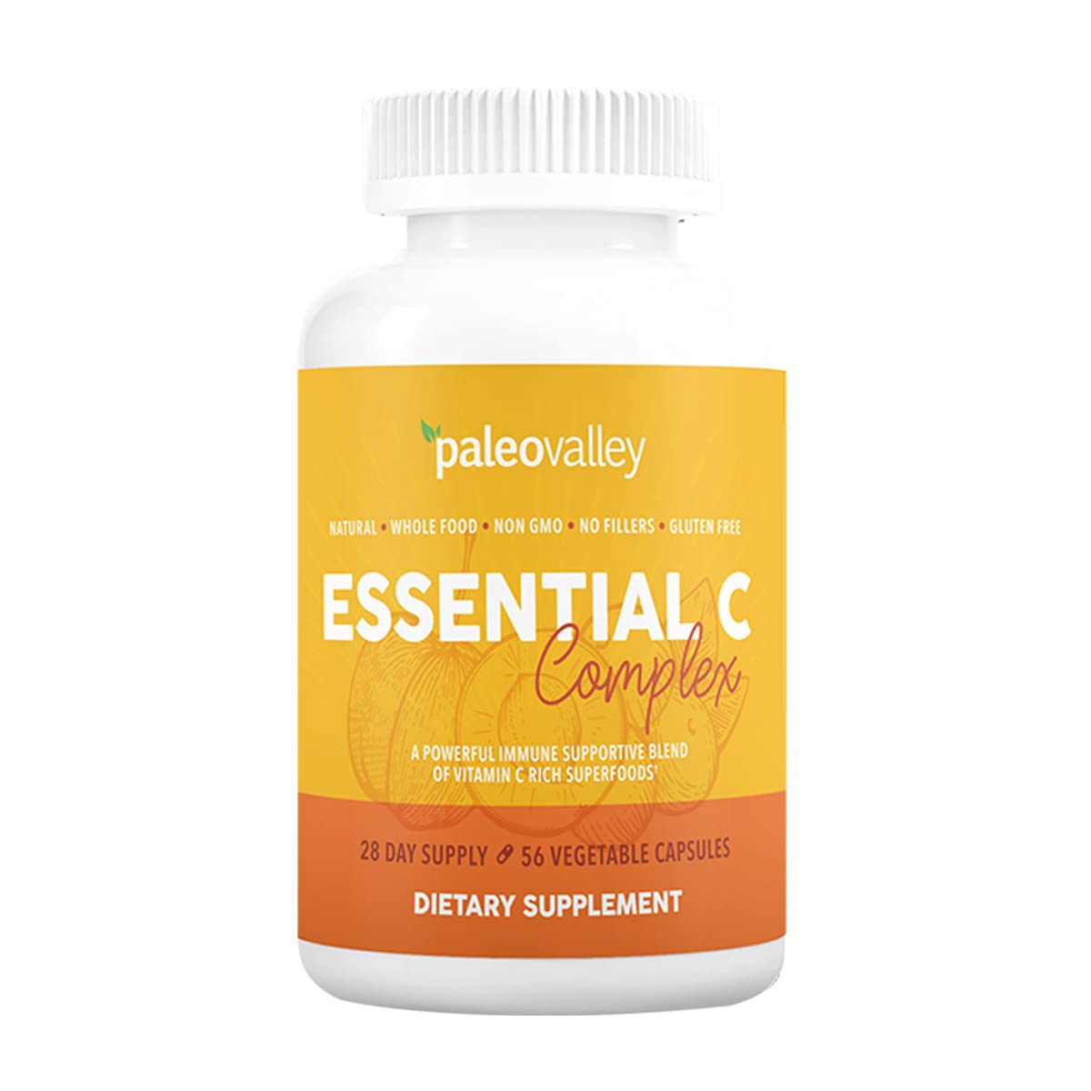 Paleovalley Essential C Complex - Vitamin C Supplement for Immune Support - 1 Pack, 450mg - Organic Superfoods Unripe Acerola Cherry, Camu Camu, Amla Berry - dailyvitalstore