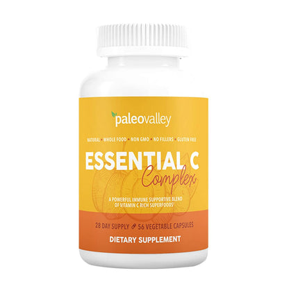 Paleovalley Essential C Complex - Vitamin C Supplement for Immune Support - 1 Pack, 450mg - Organic Superfoods Unripe Acerola Cherry, Camu Camu, Amla Berry - dailyvitalstore
