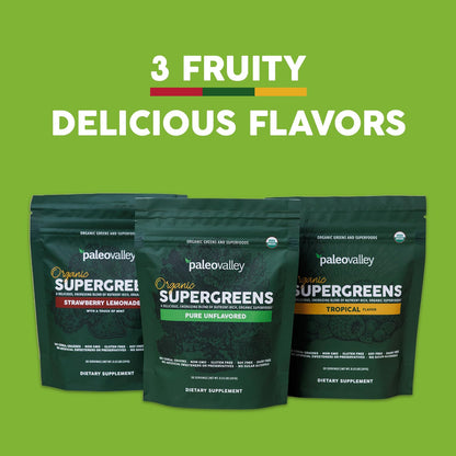 Paleovalley Organic Supergreens Powder - 23 Superfoods with Prebiotic Fiber for Energy and Immunity Support - No Cereal Grasses for Maximum Absorption - Pure Unflavored, 30 Servings - dailyvitalstore