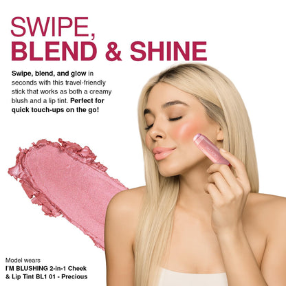 Palladio I'm Blushing 2-in-1 Cheek and Lip Tint, Buildable Lightweight Cream Blush, Sheer Multi Stick Hydrating formula, All day wear, Easy Application, Shimmery, Blends Perfectly onto Skin, Darling - dailyvitalstore