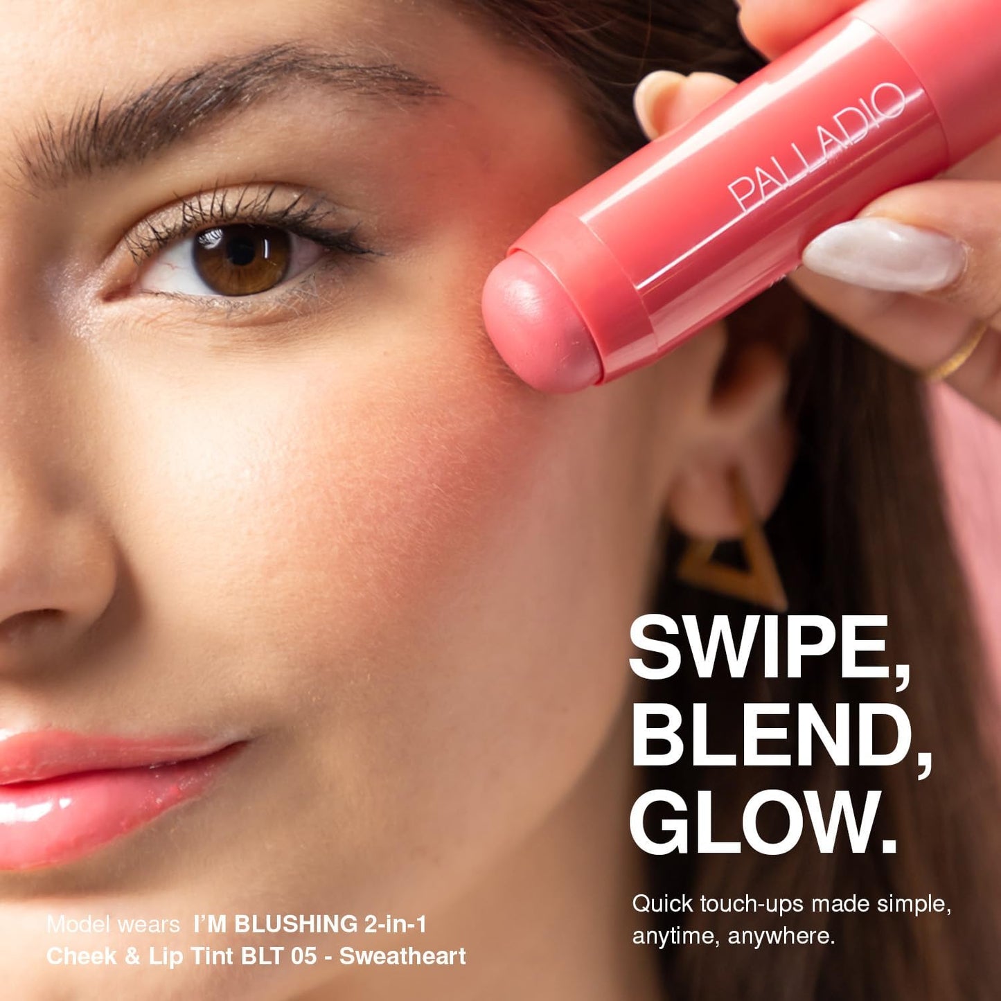 Palladio I'm Blushing 2-in-1 Cheek and Lip Tint, Buildable Lightweight Cream Blush, Sheer Multi Stick Hydrating formula, All day wear, Easy Application, Shimmery, Blends Perfectly onto Skin, Darling - dailyvitalstore