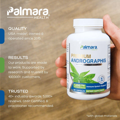 Palmara Health Premium Andrographis Paniculata Extract 1,200mg with 100mg Andrographolides Vegan Capsules for Immune & Digestive Support, Non-GMO, Gluten Free, Herbal Dietary Supplement - dailyvitalstore