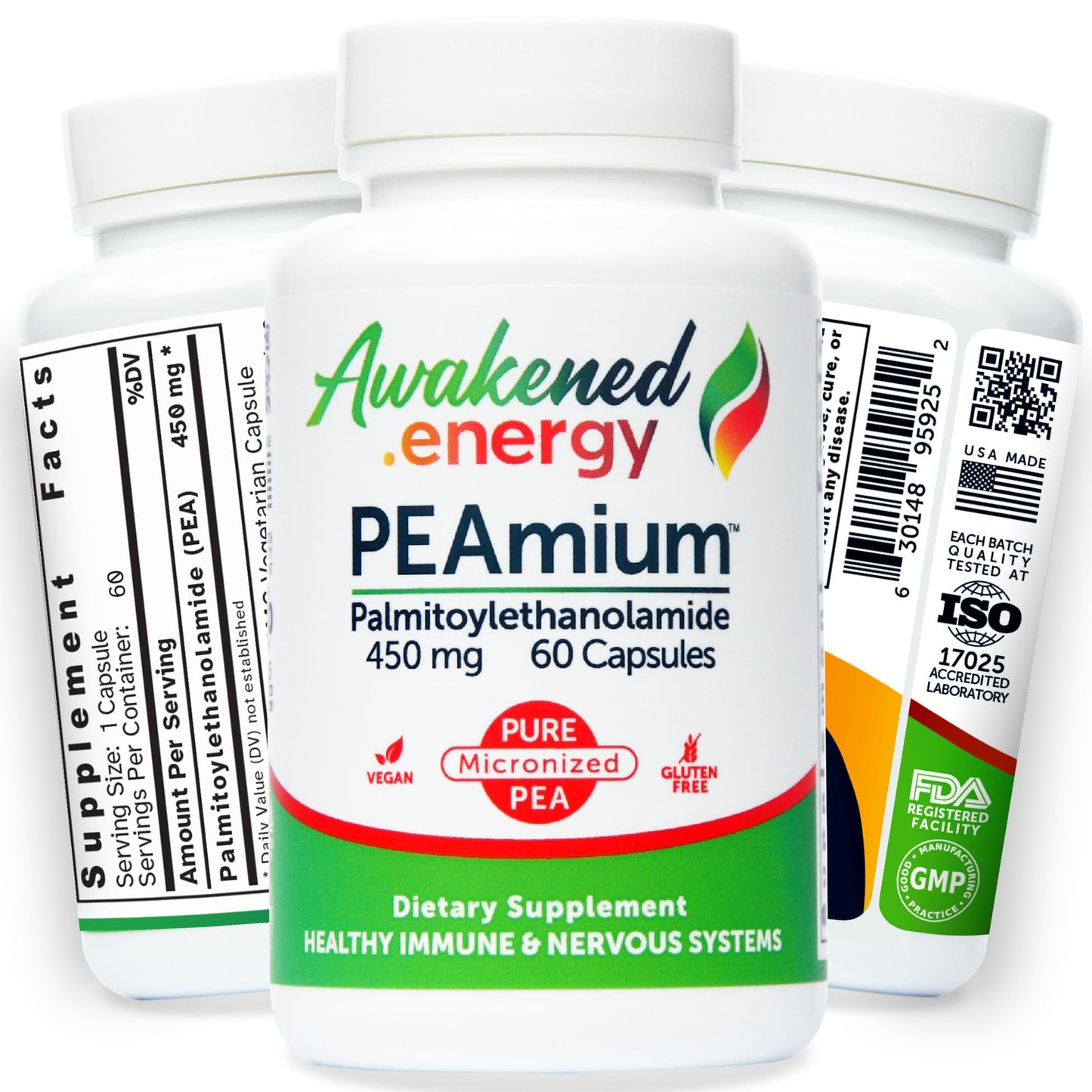 Palmitoylethanolamide 450mg Comfort Mobility Nerves Cognitive & Immune Support - Micronized High Absorption - All Natural Pea - USA Made - No Additives or Excipients – 60 Vegan Capsules Supplement - dailyvitalstore
