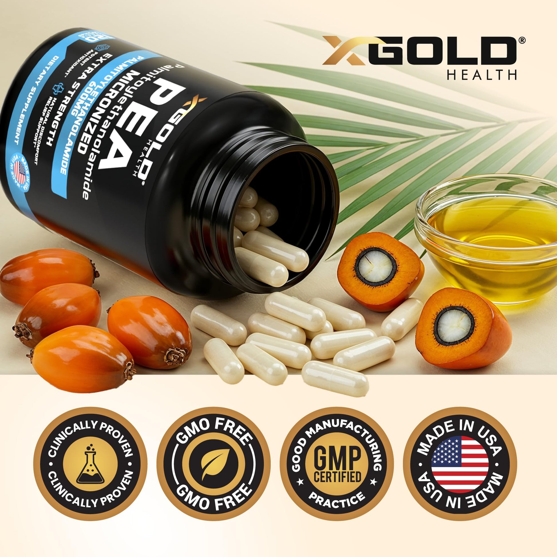 Palmitoylethanolamide Pea Supplement 600 mg | Micronized Pea 99% Highly Purified and Bioavailable | Made in USA | Supplement for Men and Women - 120 Capsules - dailyvitalstore