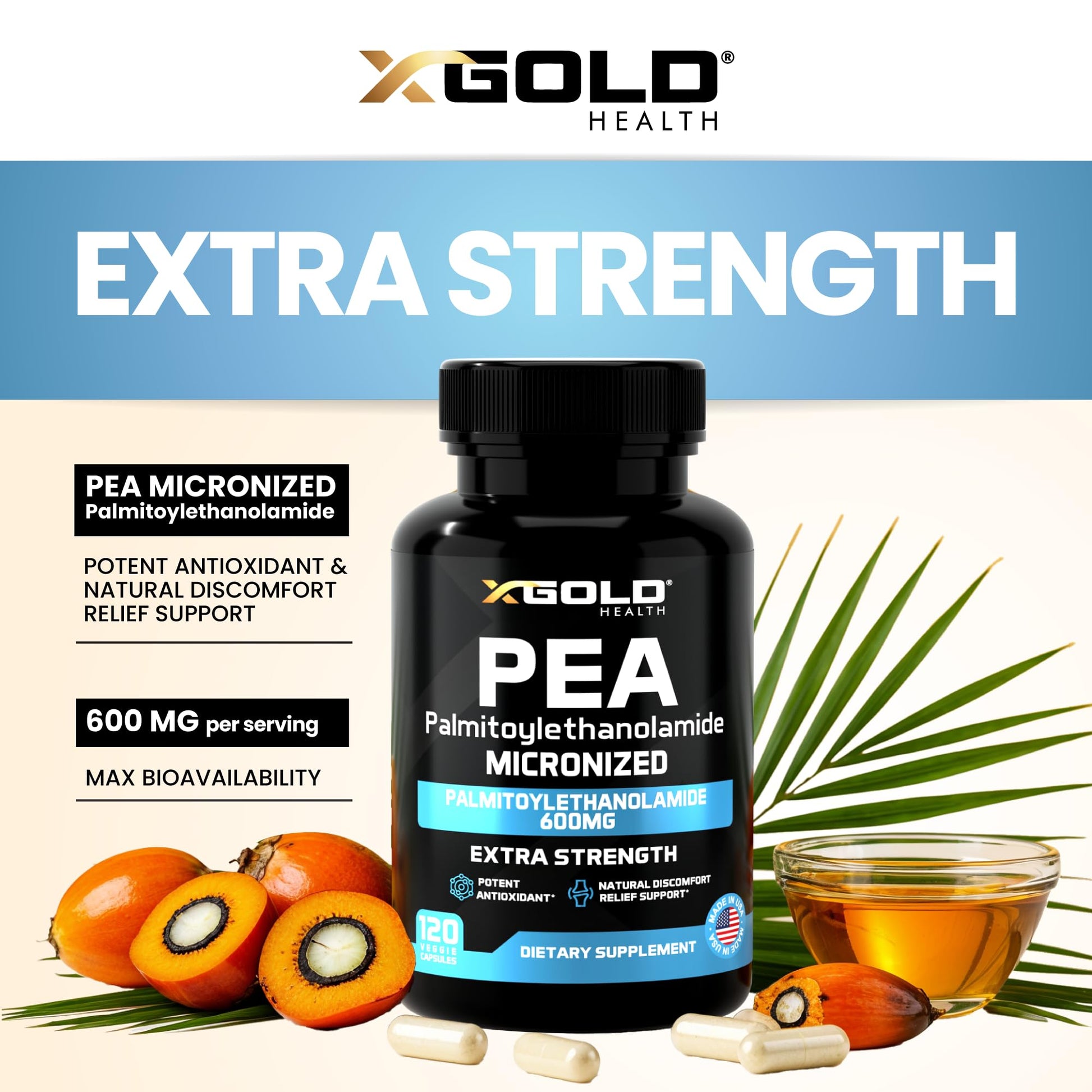 Palmitoylethanolamide Pea Supplement 600 mg | Micronized Pea 99% Highly Purified and Bioavailable | Made in USA | Supplement for Men and Women - 120 Capsules - dailyvitalstore