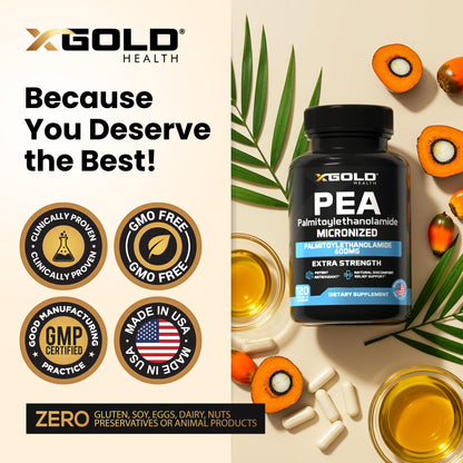 Palmitoylethanolamide Pea Supplement 600 mg | Micronized Pea 99% Highly Purified and Bioavailable | Made in USA | Supplement for Men and Women - 120 Capsules - dailyvitalstore