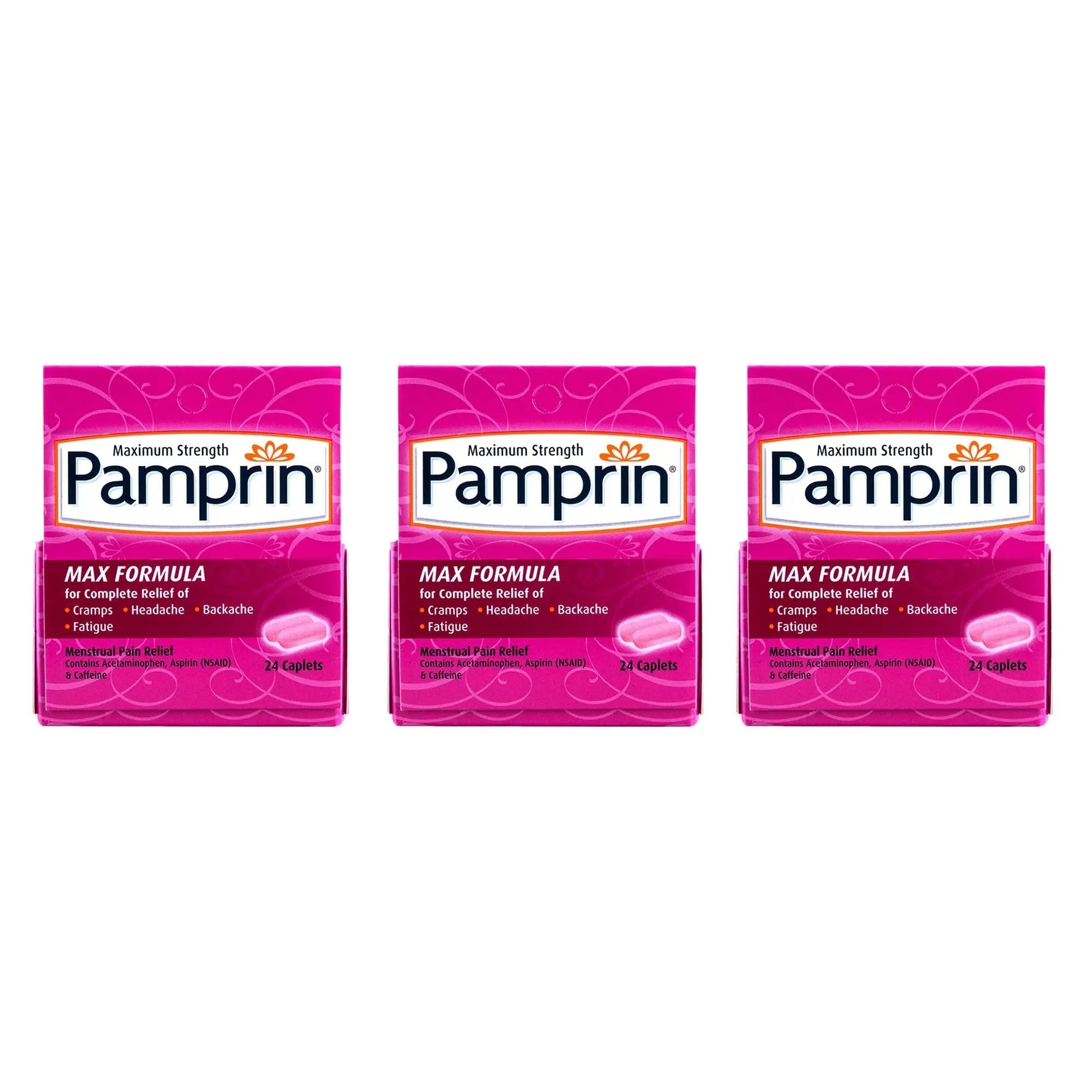 Pamprin Maximum Strength Formula, 24 Caplets (Pack of 3) - dailyvitalstore