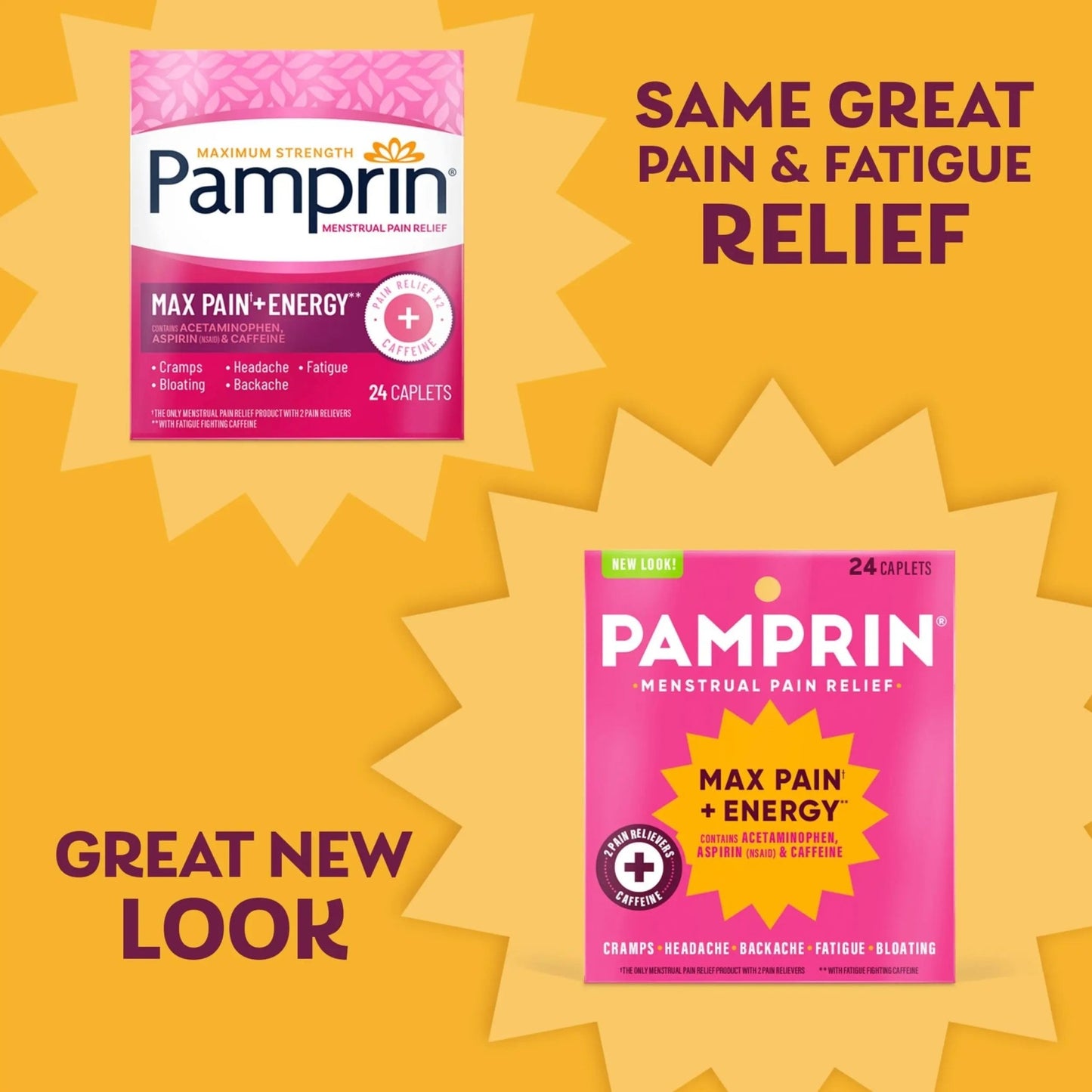 Pamprin Maximum Strength Max Pain and Energy Formula, Menstrual Period Symptoms Relief for Cramps, Bloating and Fatigue, 24 Caplets - dailyvitalstore