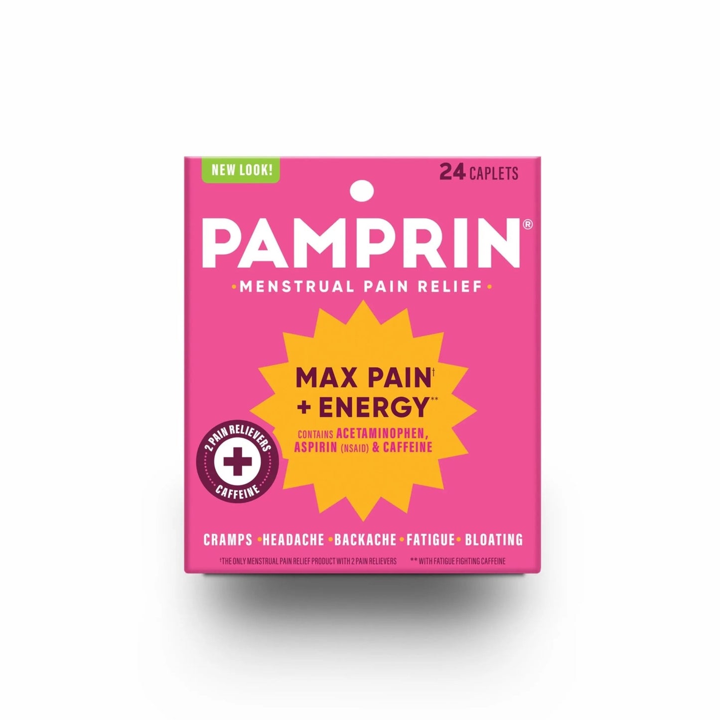Pamprin Maximum Strength Max Pain and Energy Formula, Menstrual Period Symptoms Relief for Cramps, Bloating and Fatigue, 24 Caplets - dailyvitalstore
