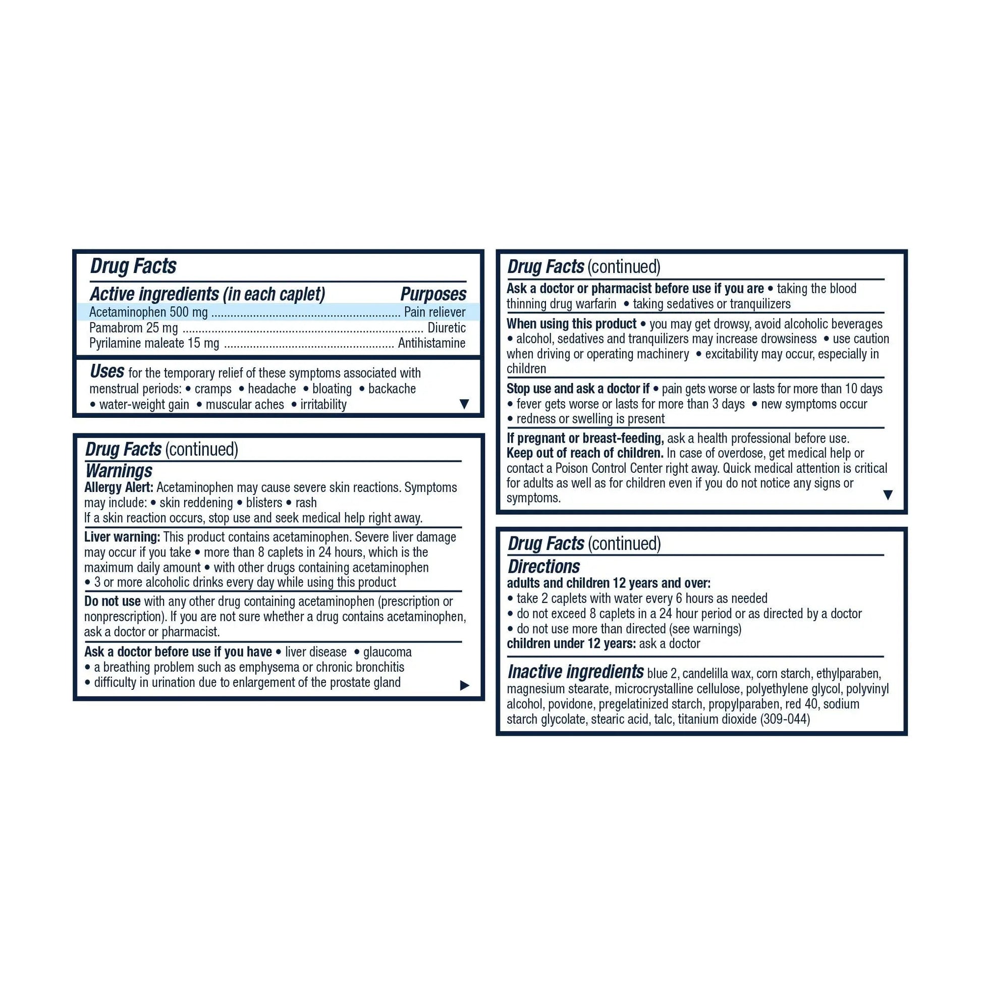 Pamprin Multi-Symptom Formula, with Acetaminophen, Menstrual Period Symptoms Relief, 20 Caplets (Pack of 3) - dailyvitalstore