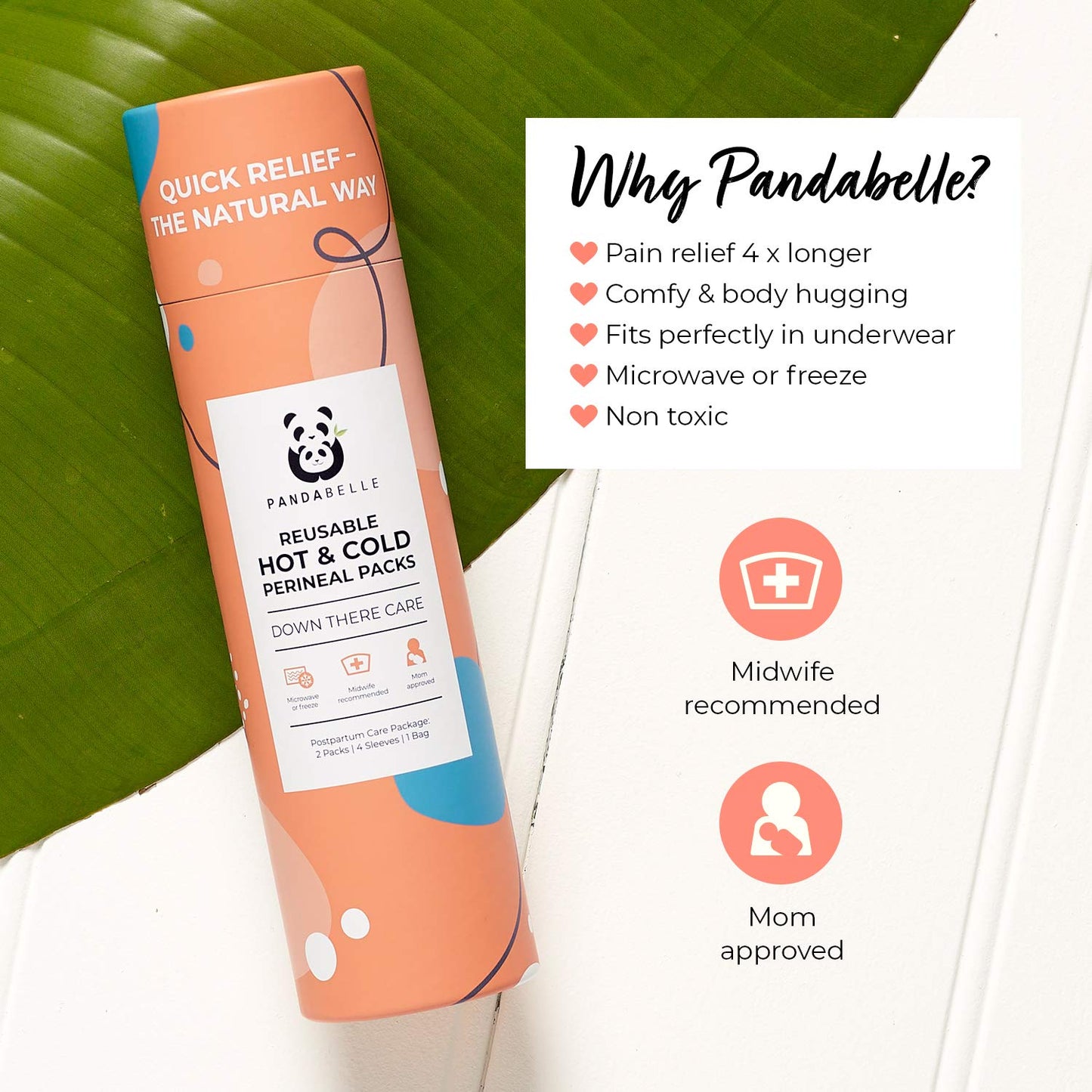 Pandabelle Hot & Cold Reusable Perineal Ice Pack with 4 Washable Cotton Sleeves & Carry Bag for Postpartum Perineal Pain, Hemorrhoids, C-Section Scar, Breastfeeding, Post-Waxing Hair Removal & More - dailyvitalstore