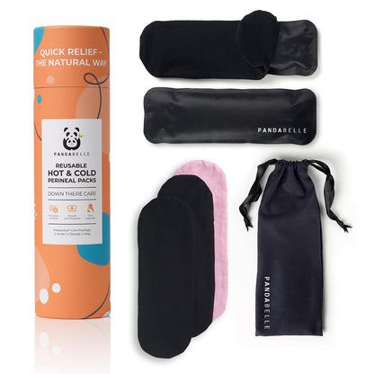Pandabelle Hot & Cold Reusable Perineal Ice Pack with 4 Washable Cotton Sleeves & Carry Bag for Postpartum Perineal Pain, Hemorrhoids, C-Section Scar, Breastfeeding, Post-Waxing Hair Removal & More - dailyvitalstore