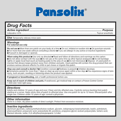 Pansolix Lidocaine Pain Relief Patches 4% | Topical Analgesic Patch | 10 x 14 cm | Skin Tone | Pack of 30 - dailyvitalstore