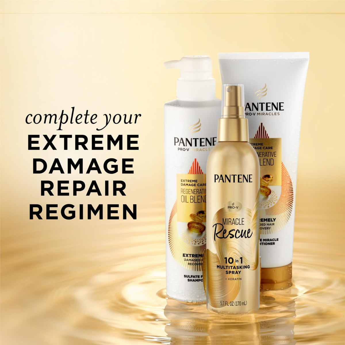 Pantene Miracle Rescue 10in1 Multitasking Spray - Heat Protection, Detangles, Repairs Damaged, Dry Hair, Improves Shine, Leave-In Conditioning Treatment with Keratin and Pro-Vitamin B5, 5.7 oz - dailyvitalstore