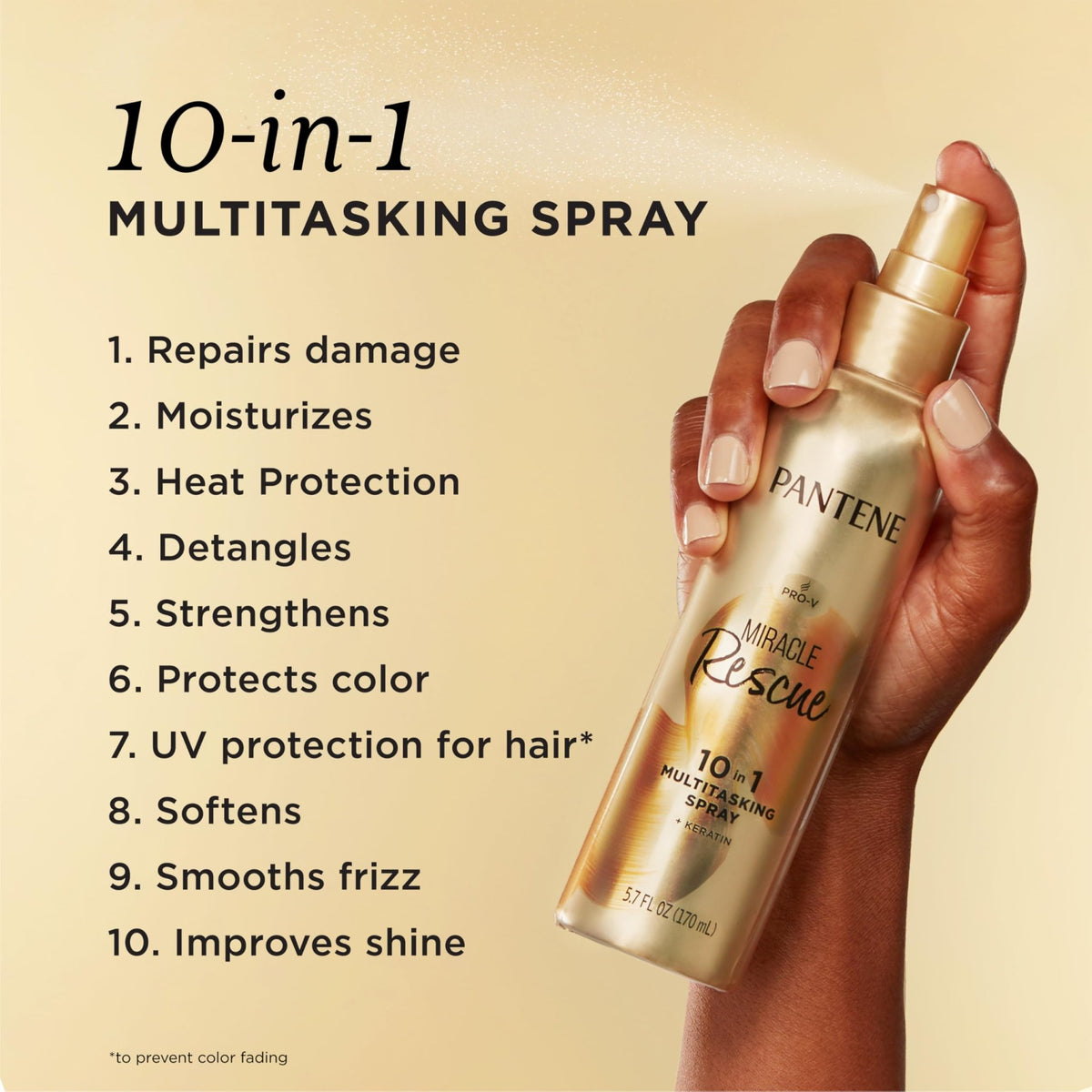Pantene Miracle Rescue 10in1 Multitasking Spray - Heat Protection, Detangles, Repairs Damaged, Dry Hair, Improves Shine, Leave-In Conditioning Treatment with Keratin and Pro-Vitamin B5, 5.7 oz - dailyvitalstore
