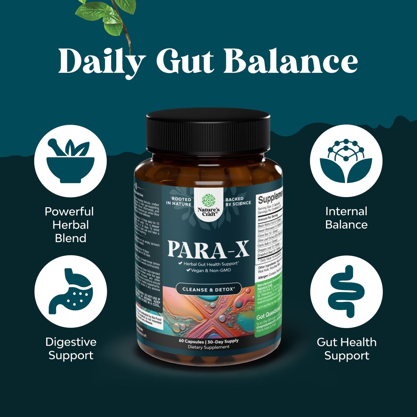 PARA-X Herbal Gut Health Supplement - Immune Support with Black Walnut Wormwood & Cloves - Supports Digestive Health & Gut Health for Women & Men - dailyvitalstore