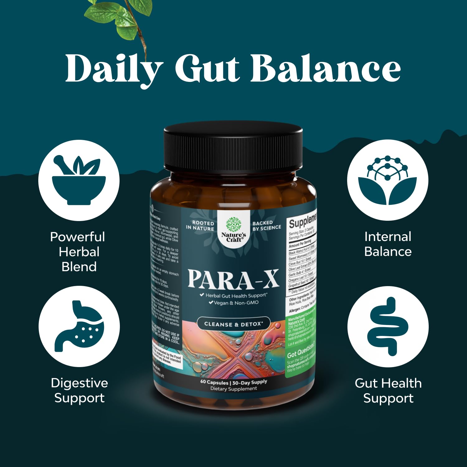 PARA-X Herbal Gut Health Supplement - Immune Support with Black Walnut Wormwood & Cloves - Supports Digestive Health & Gut Health for Women & Men - dailyvitalstore