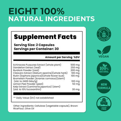 Paradise Emerald Lymphatic Drainage Supplements: Natural Herbal Complex Echinacea Burdock Root Dandelion Cleavers - Lymph System Support for Bloating Immune Health Fluid Balance 60 Capsules - dailyvitalstore