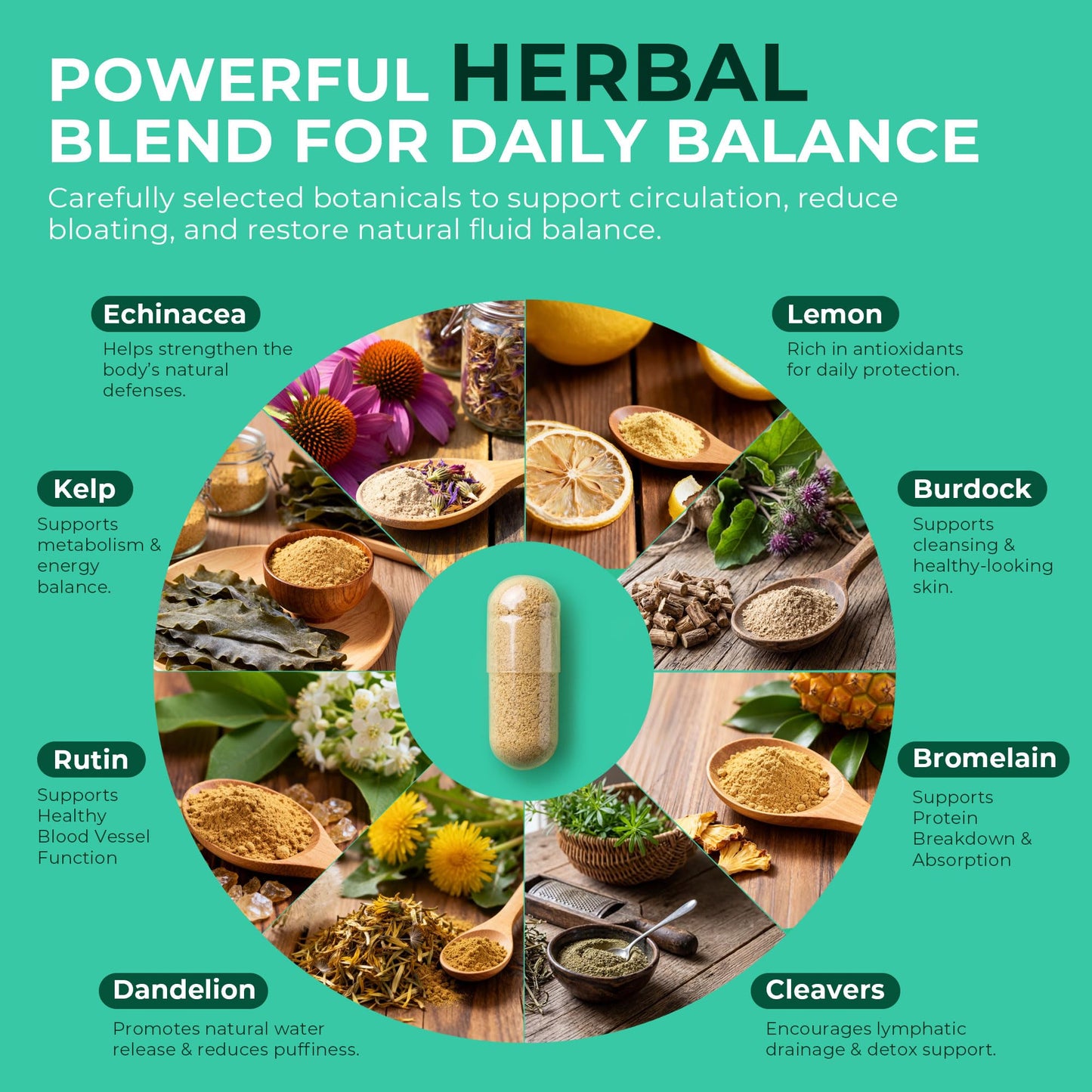 Paradise Emerald Lymphatic Drainage Supplements: Natural Herbal Complex Echinacea Burdock Root Dandelion Cleavers - Lymph System Support for Bloating Immune Health Fluid Balance 60 Capsules - dailyvitalstore