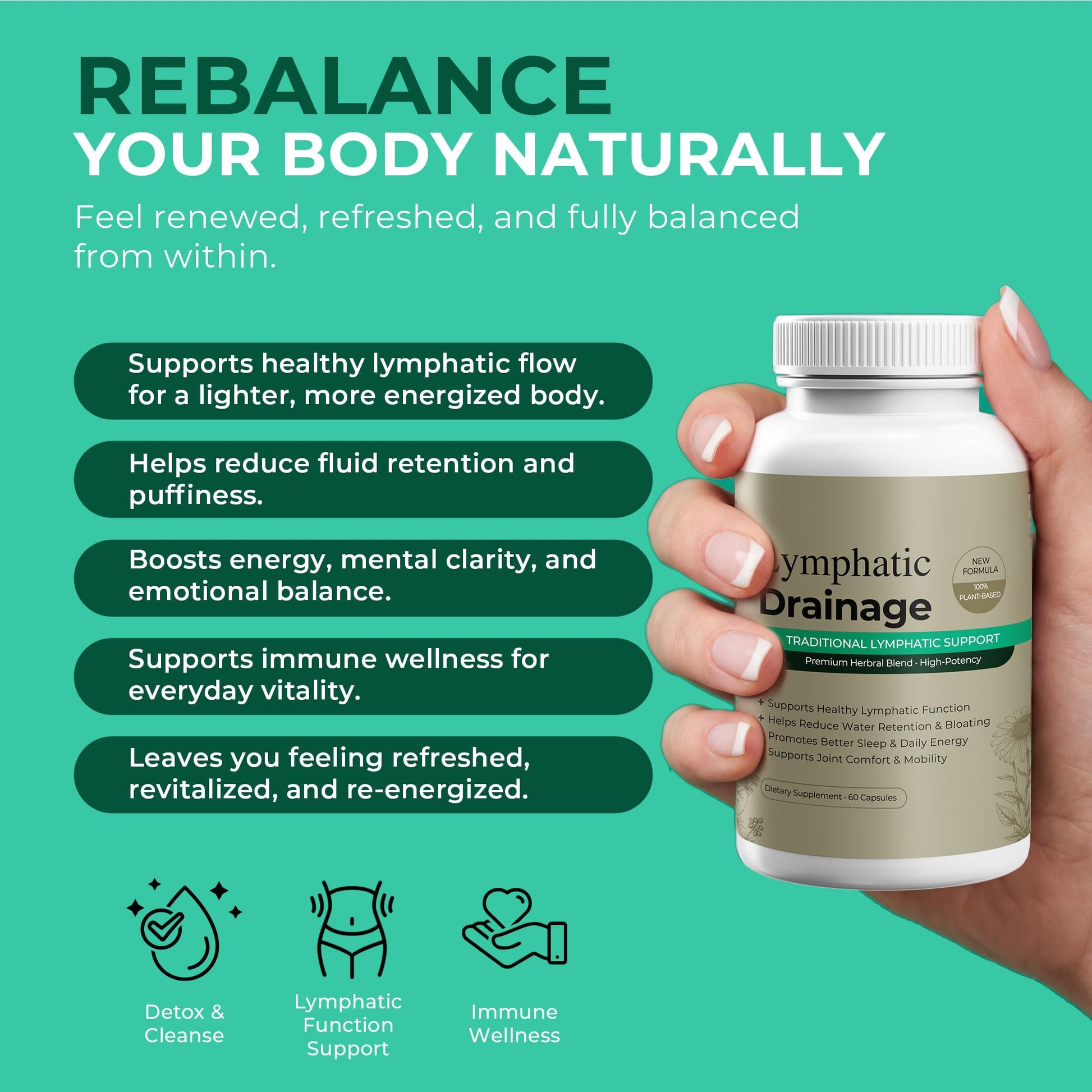 Paradise Emerald Lymphatic Drainage Supplements: Natural Herbal Complex Echinacea Burdock Root Dandelion Cleavers - Lymph System Support for Bloating Immune Health Fluid Balance 60 Capsules - dailyvitalstore