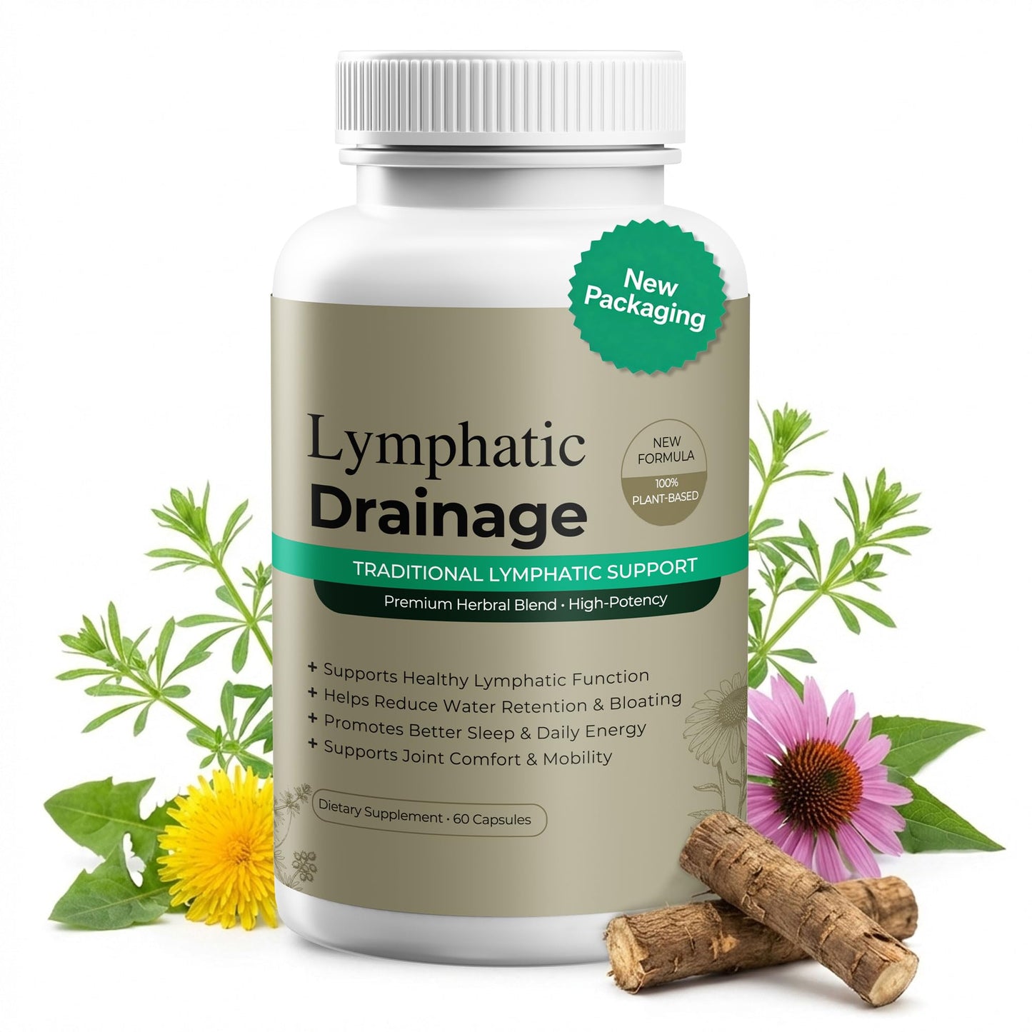 Paradise Emerald Lymphatic Drainage Supplements: Natural Herbal Complex Echinacea Burdock Root Dandelion Cleavers - Lymph System Support for Bloating Immune Health Fluid Balance 60 Capsules - dailyvitalstore
