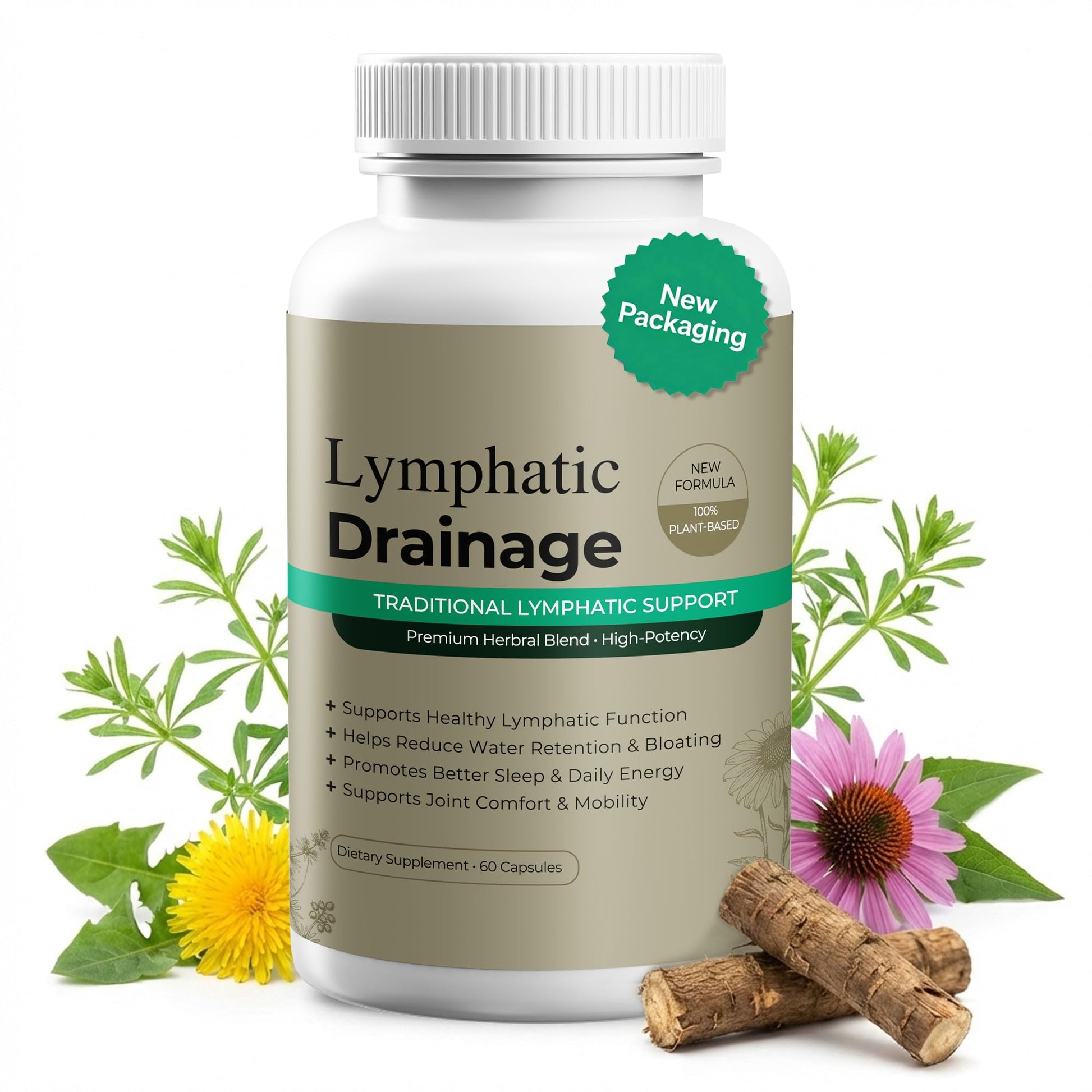 Paradise Emerald Lymphatic Drainage Supplements: Natural Herbal Complex Echinacea Burdock Root Dandelion Cleavers - Lymph System Support for Bloating Immune Health Fluid Balance 60 Capsules - dailyvitalstore