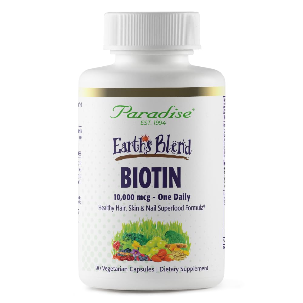 Paradise Herbs Earth's Blend Biotin Supplement, Hair, Skin & Nails, Whole Body Health, Vegan, Non-GMO, 90 Vegetarian Capsules - dailyvitalstore