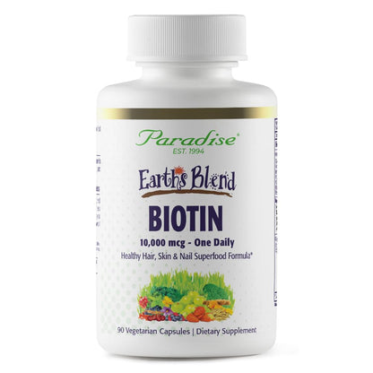 Paradise Herbs Earth's Blend Biotin Supplement, Hair, Skin & Nails, Whole Body Health, Vegan, Non-GMO, 90 Vegetarian Capsules - dailyvitalstore