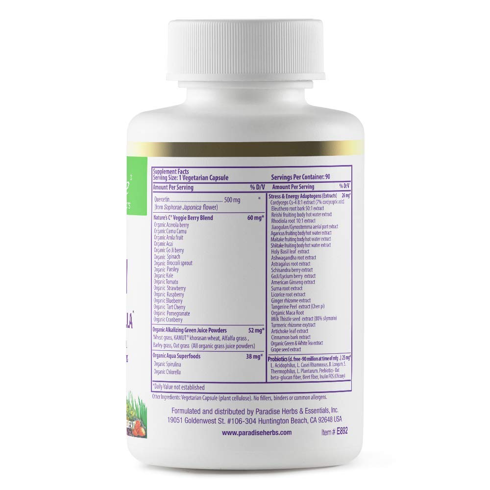Paradise Herbs Earth's Blend Quercetin, for Immunity, Antioxidant Activity, Probiotics, Adaptogens, Vegan, Non GMO, Gluten Free, 90 Vegetarian Capsules - dailyvitalstore
